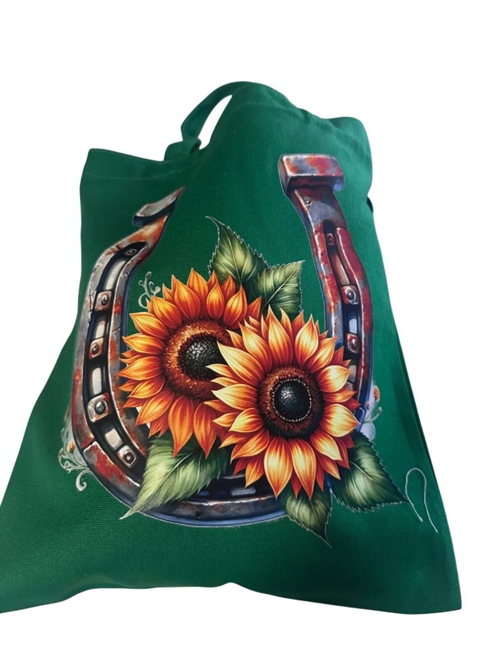 Lzerking green horseshoe with sunflowers totebag